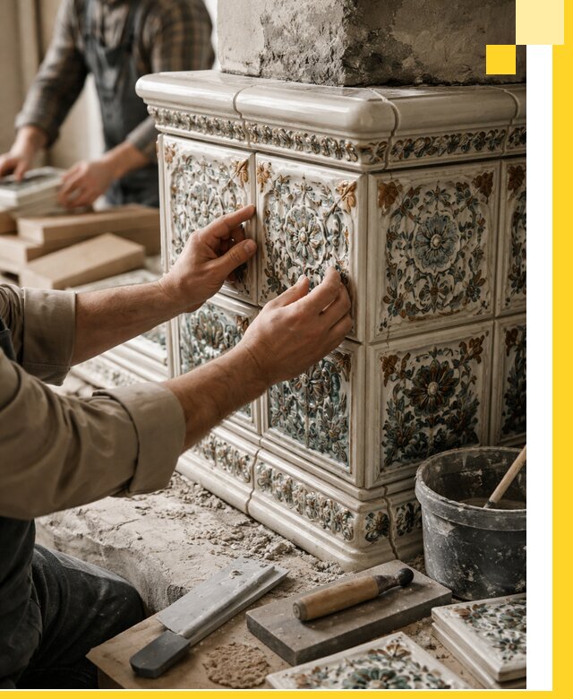 Изразцовые камины под ключ в Каспийске: проект и монтаж