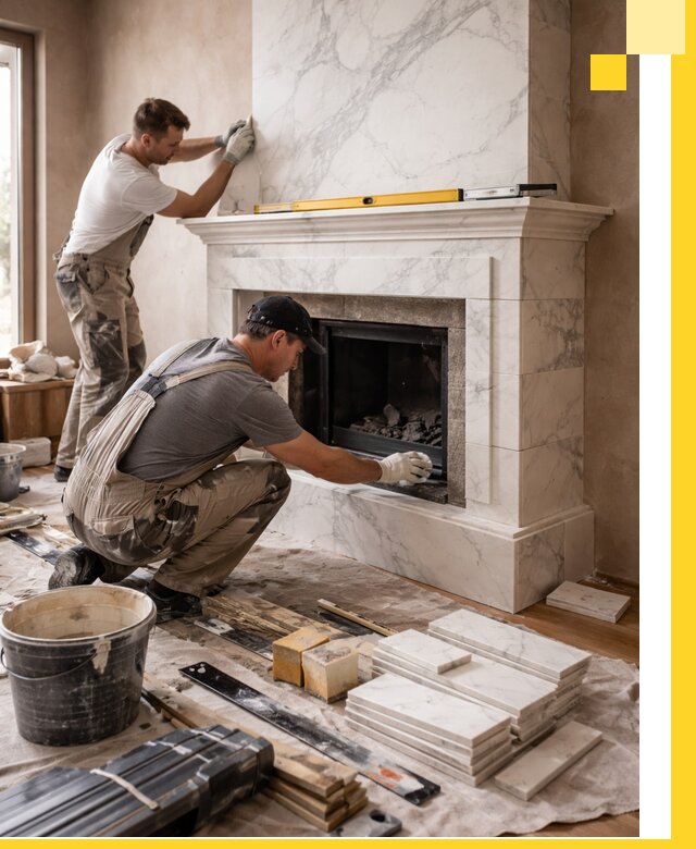 Отделка каминов в Каспийске качественные облицовочные работы