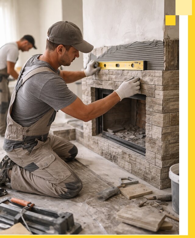 Облицовка каминов в Каспийске, монтаж и отделка натуральным камнем