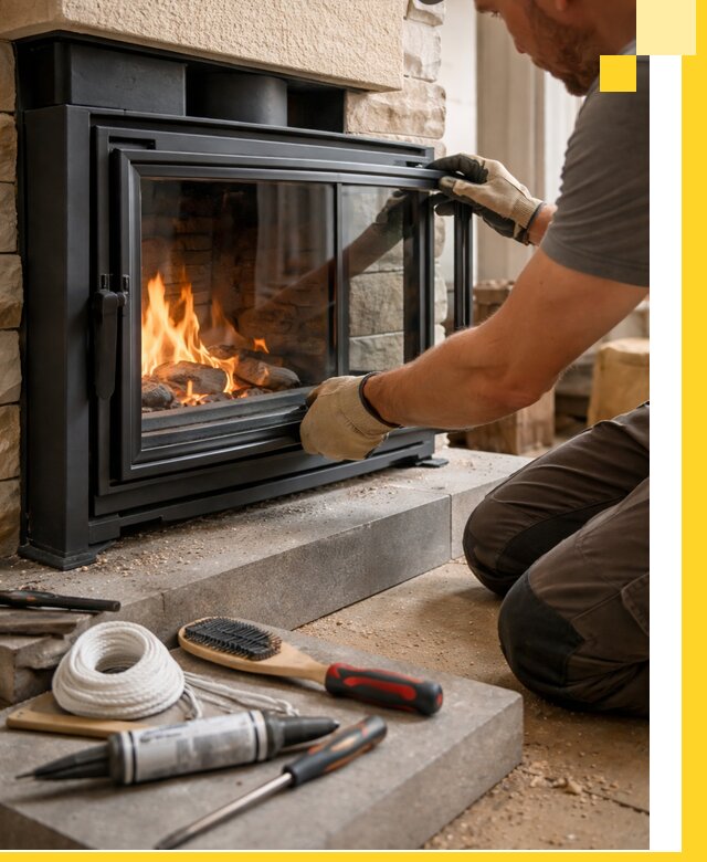 Производство, монтаж и доставка каминов со стеклом в Каспийске