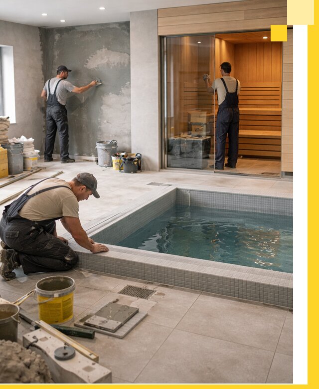 Проектирование и строительство сауны с бассейном в Каспийске