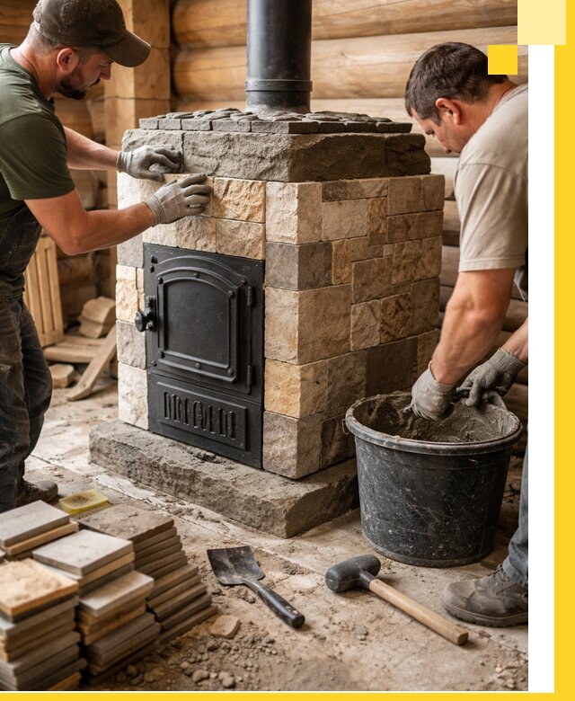 Облицовка банной печи под ключ в Каспийске: камень и плитка