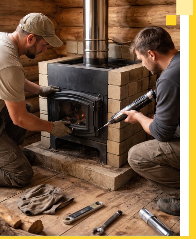 Монтаж и установка печи в бане под ключ с гарантией в Каспийске