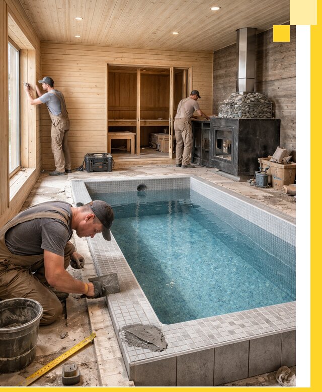 Проект бани с бассейном и сауной в Каспийске под ключ