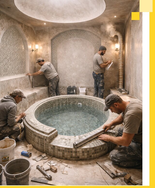 Профессиональное строительство хамама с бассейном в Каспийске под ключ