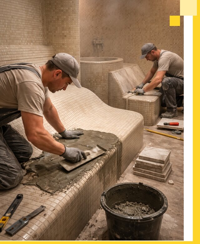 Лежаки для хамама под ключ в Каспийске, проект и монтаж