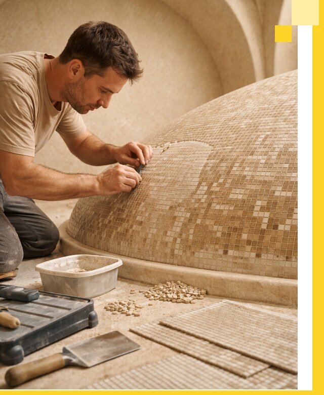 Профессиональная укладка мозаики для хамама под ключ в Каспийске