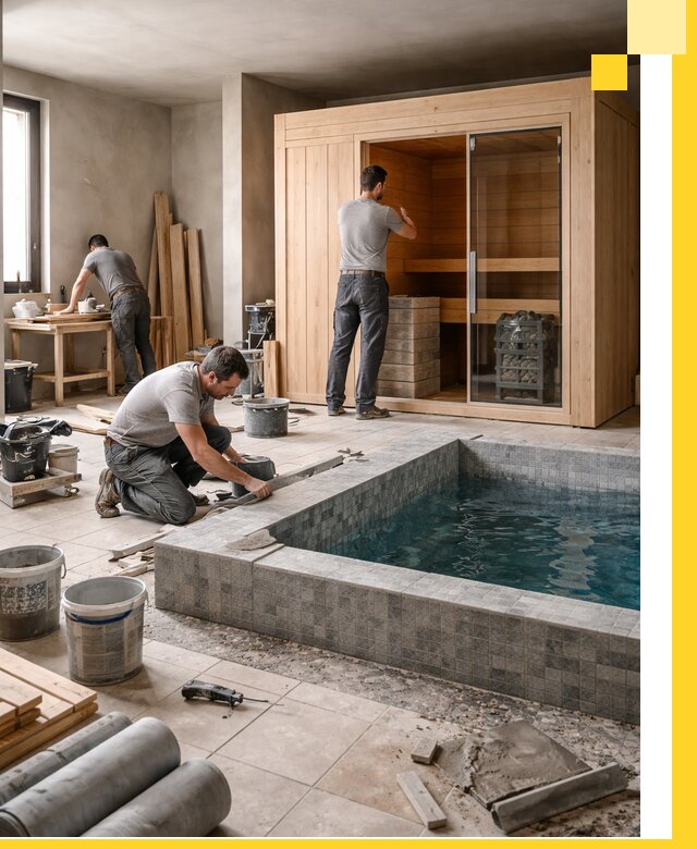 SPA зоны под ключ с бассейном сауной и печью в Каспийске